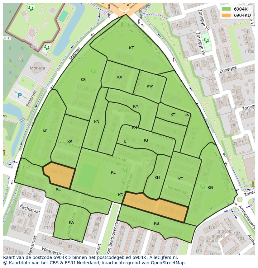 Afbeelding van het postcodegebied 6904 KD op de kaart.