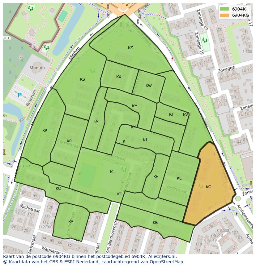 Afbeelding van het postcodegebied 6904 KG op de kaart.