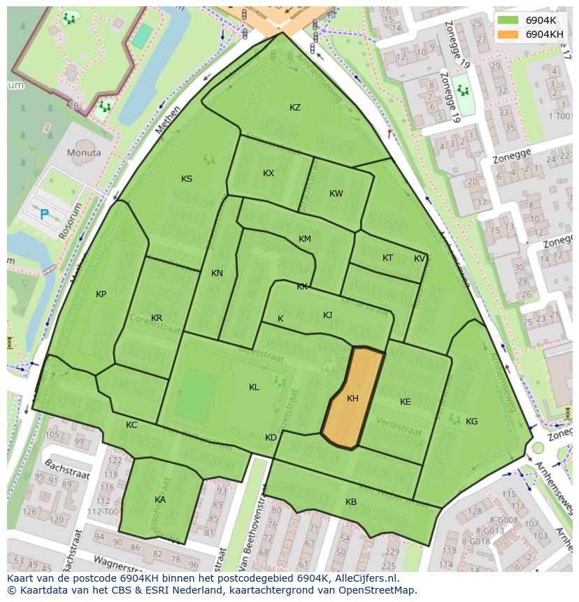 Afbeelding van het postcodegebied 6904 KH op de kaart.
