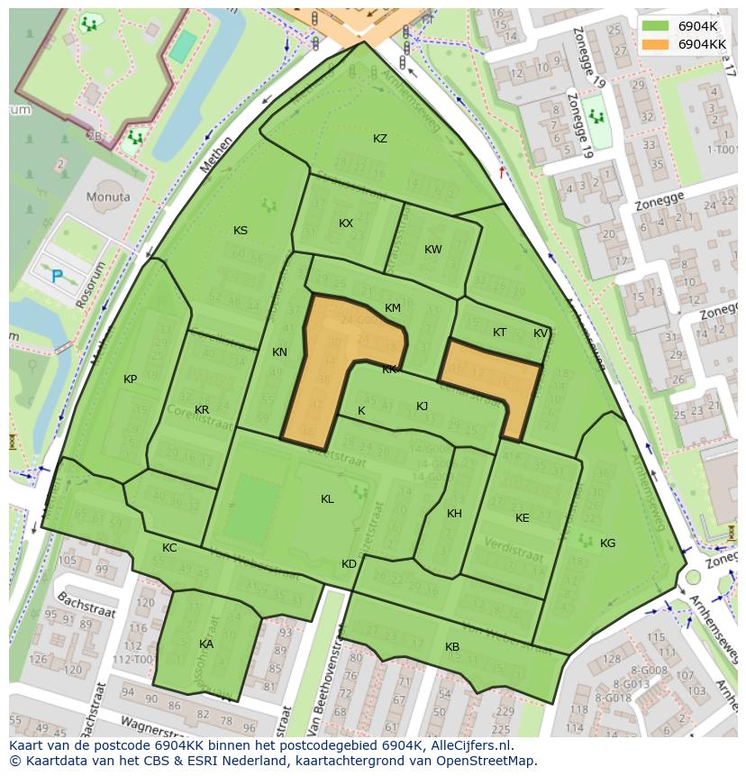 Afbeelding van het postcodegebied 6904 KK op de kaart.