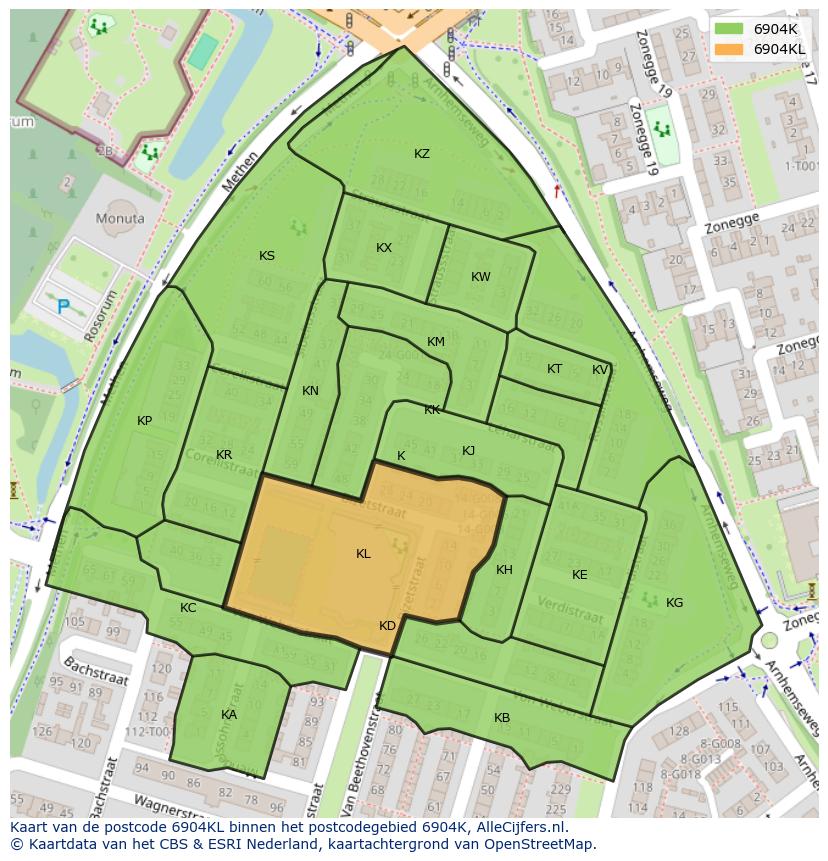 Afbeelding van het postcodegebied 6904 KL op de kaart.