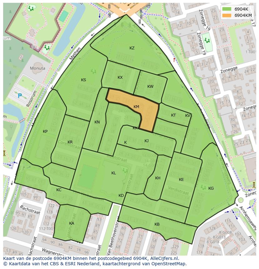 Afbeelding van het postcodegebied 6904 KM op de kaart.