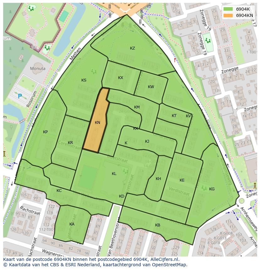 Afbeelding van het postcodegebied 6904 KN op de kaart.
