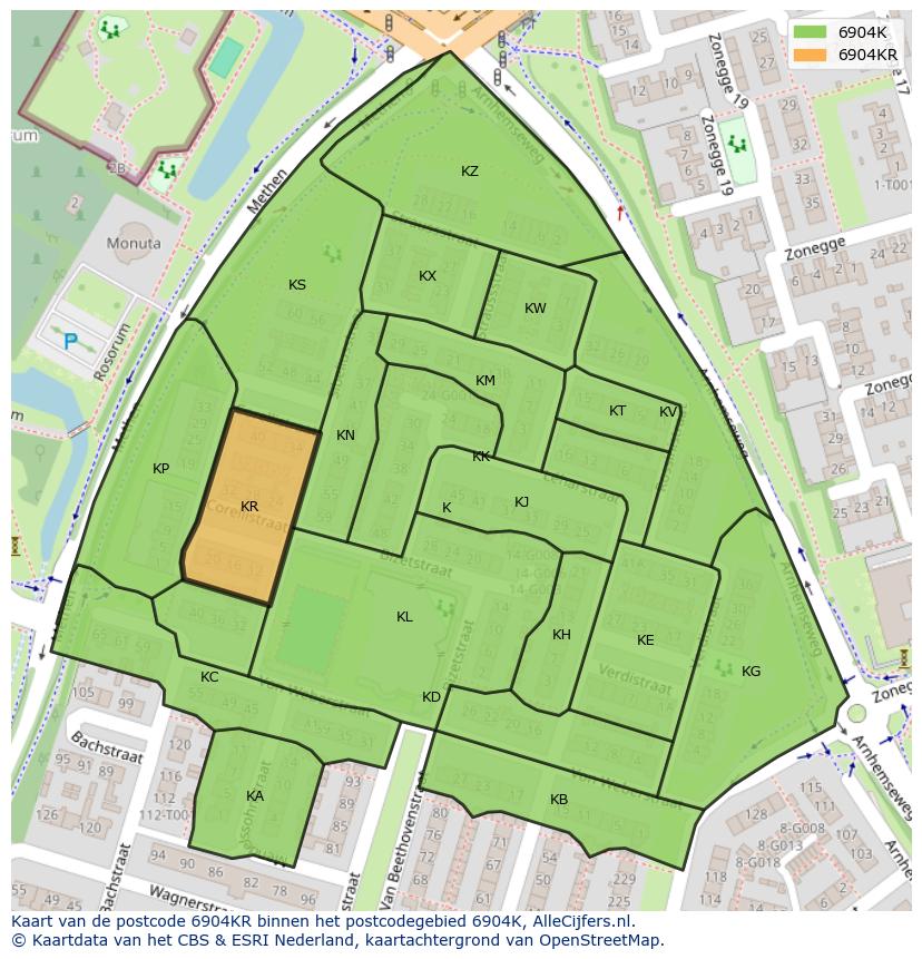 Afbeelding van het postcodegebied 6904 KR op de kaart.