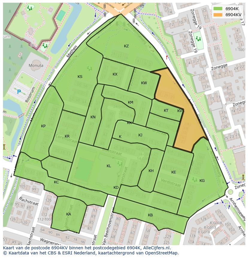 Afbeelding van het postcodegebied 6904 KV op de kaart.
