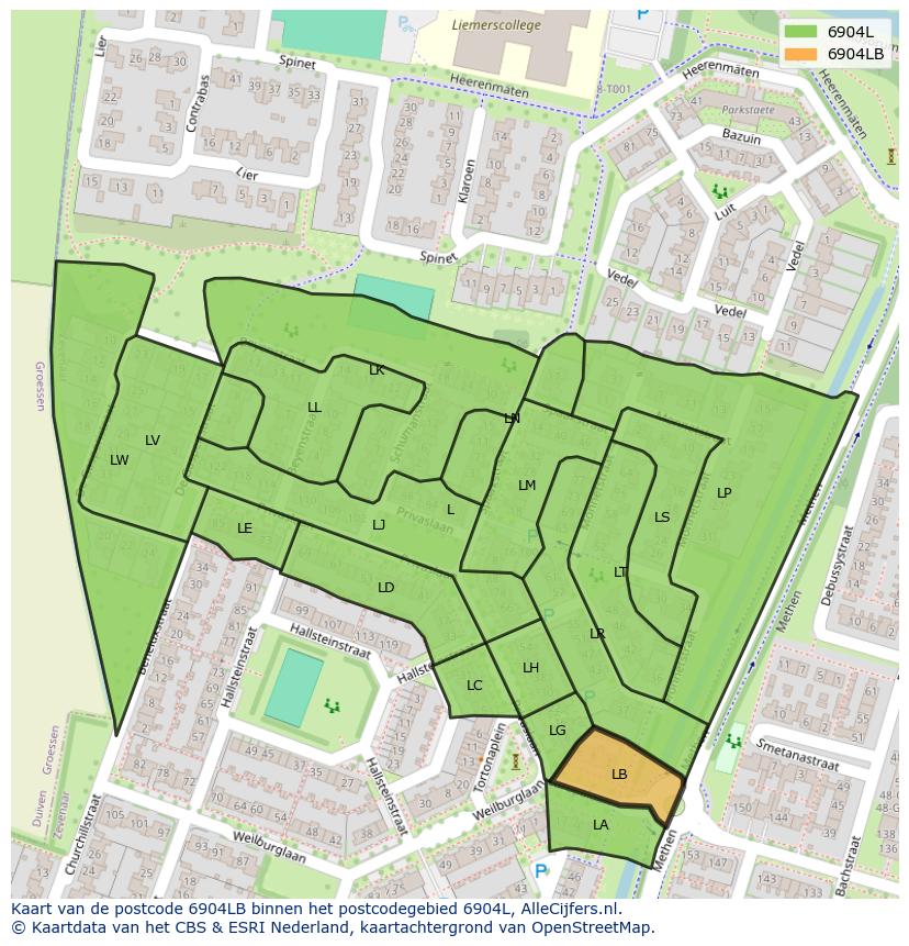 Afbeelding van het postcodegebied 6904 LB op de kaart.