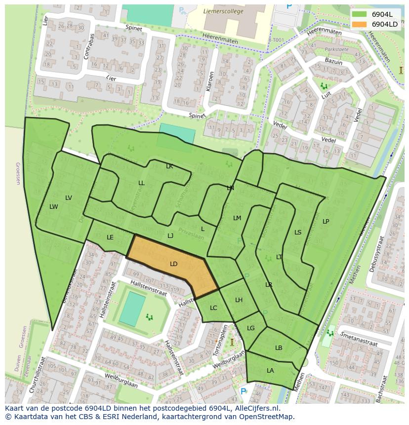 Afbeelding van het postcodegebied 6904 LD op de kaart.