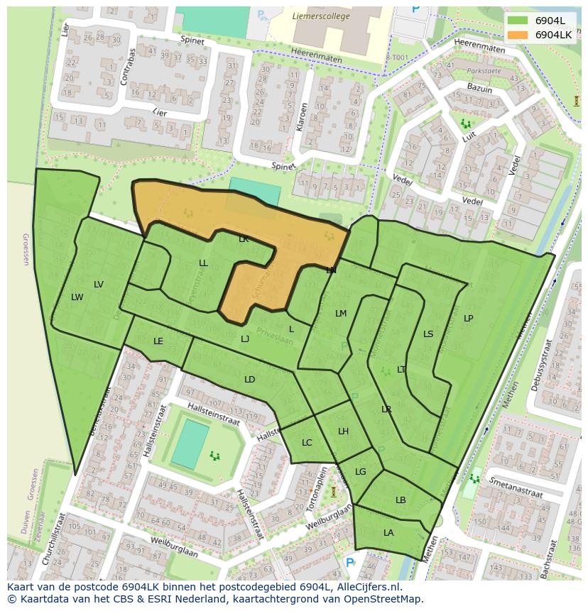 Afbeelding van het postcodegebied 6904 LK op de kaart.