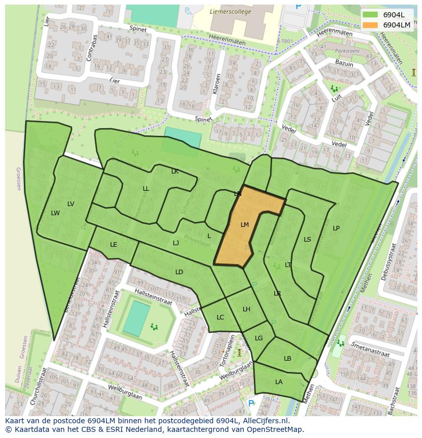 Afbeelding van het postcodegebied 6904 LM op de kaart.