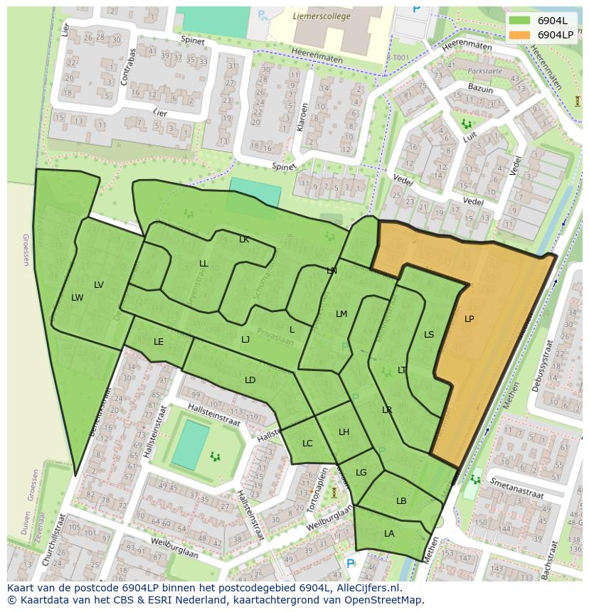 Afbeelding van het postcodegebied 6904 LP op de kaart.