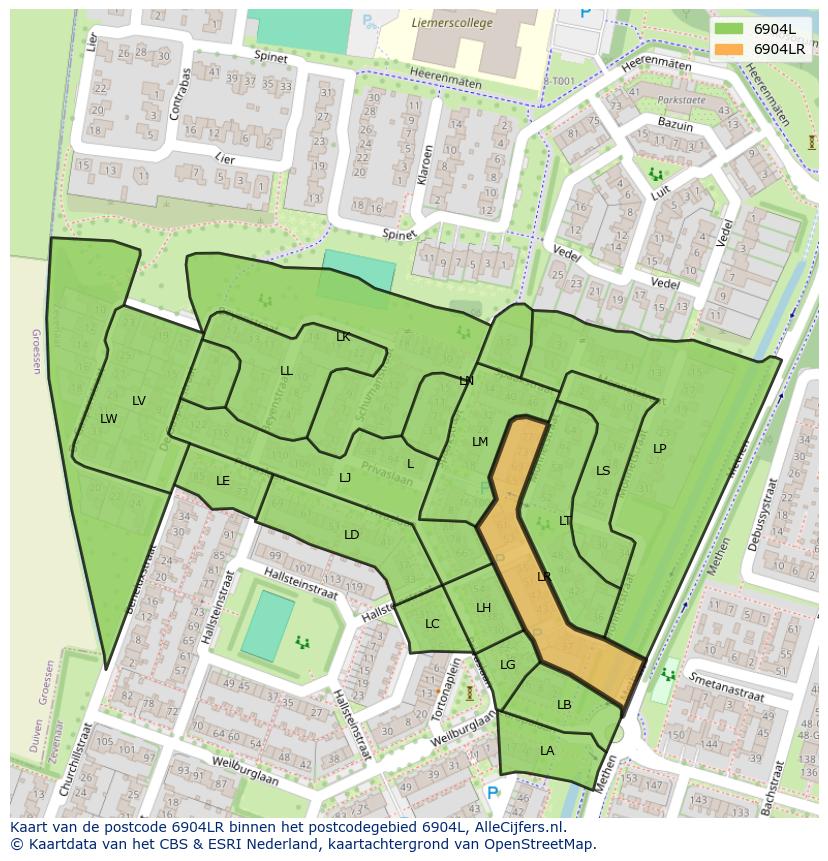Afbeelding van het postcodegebied 6904 LR op de kaart.