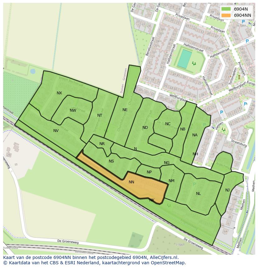 Afbeelding van het postcodegebied 6904 NN op de kaart.