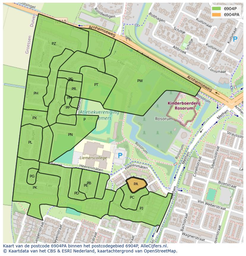 Afbeelding van het postcodegebied 6904 PA op de kaart.