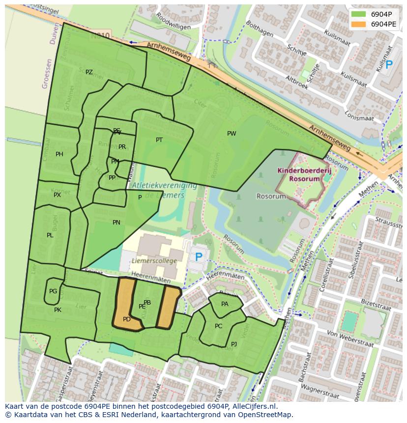 Afbeelding van het postcodegebied 6904 PE op de kaart.