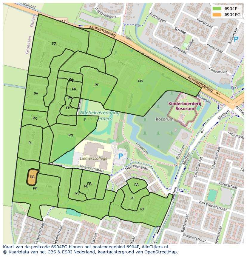 Afbeelding van het postcodegebied 6904 PG op de kaart.