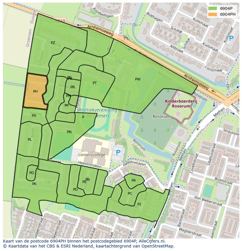 Afbeelding van het postcodegebied 6904 PH op de kaart.