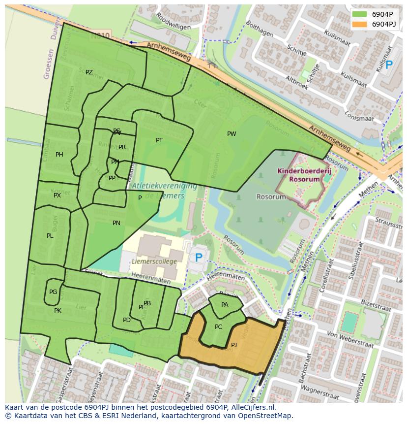 Afbeelding van het postcodegebied 6904 PJ op de kaart.