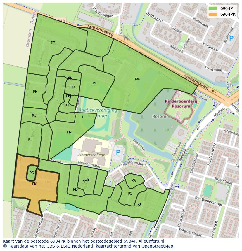 Afbeelding van het postcodegebied 6904 PK op de kaart.