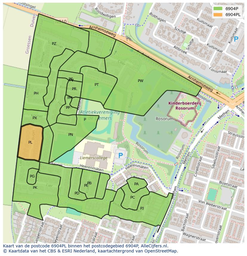 Afbeelding van het postcodegebied 6904 PL op de kaart.