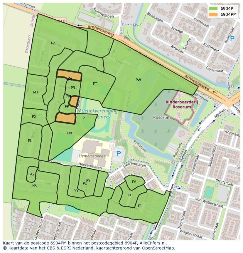 Afbeelding van het postcodegebied 6904 PM op de kaart.