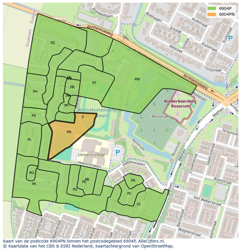 Afbeelding van het postcodegebied 6904 PN op de kaart.