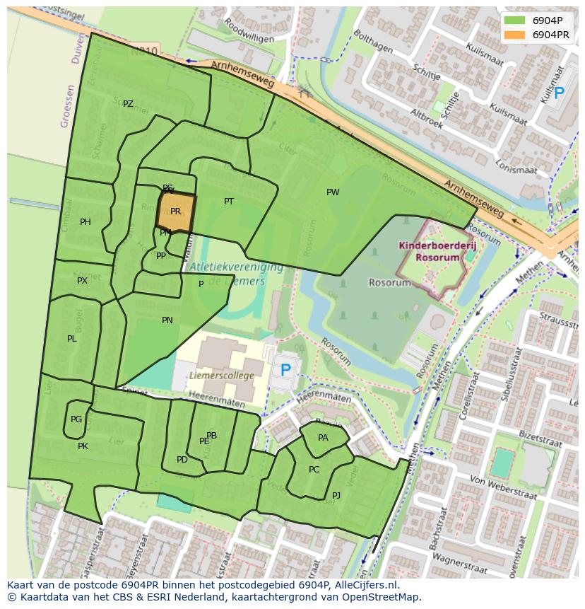 Afbeelding van het postcodegebied 6904 PR op de kaart.