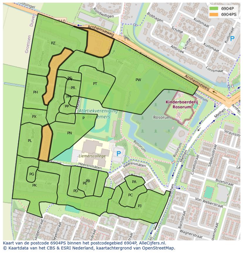 Afbeelding van het postcodegebied 6904 PS op de kaart.