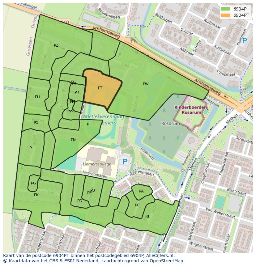 Afbeelding van het postcodegebied 6904 PT op de kaart.