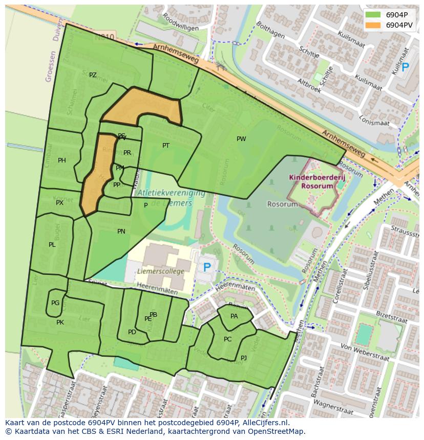 Afbeelding van het postcodegebied 6904 PV op de kaart.