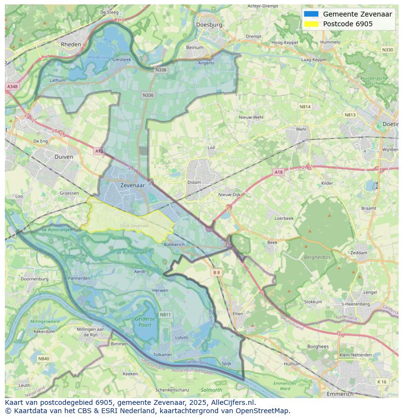 Afbeelding van het postcodegebied 6905 op de kaart.