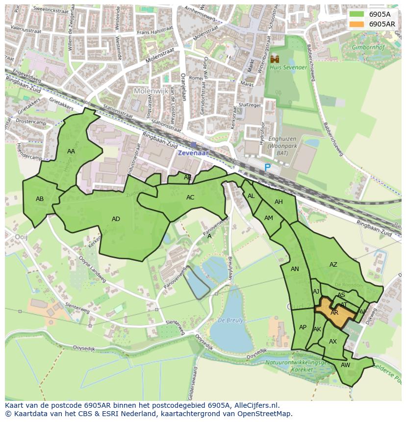 Afbeelding van het postcodegebied 6905 AR op de kaart.