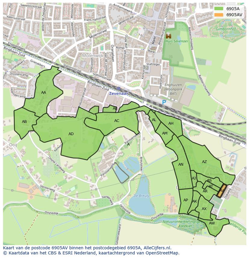 Afbeelding van het postcodegebied 6905 AV op de kaart.