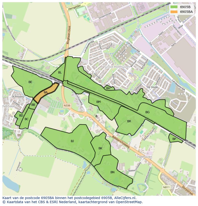 Afbeelding van het postcodegebied 6905 BA op de kaart.