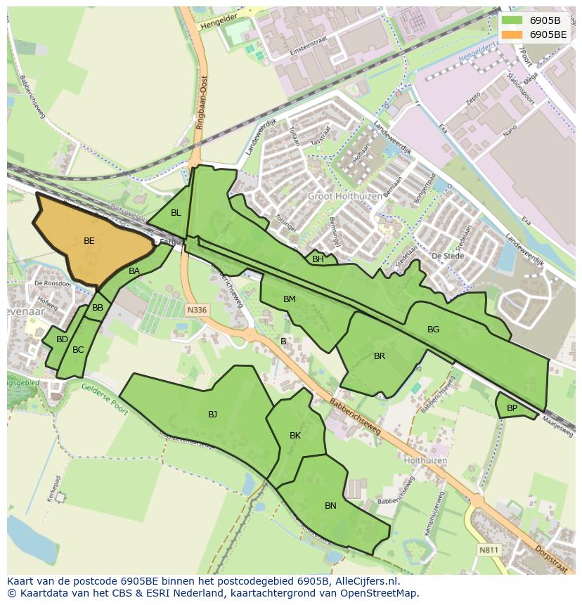 Afbeelding van het postcodegebied 6905 BE op de kaart.