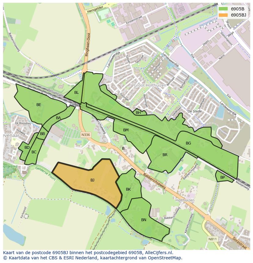 Afbeelding van het postcodegebied 6905 BJ op de kaart.
