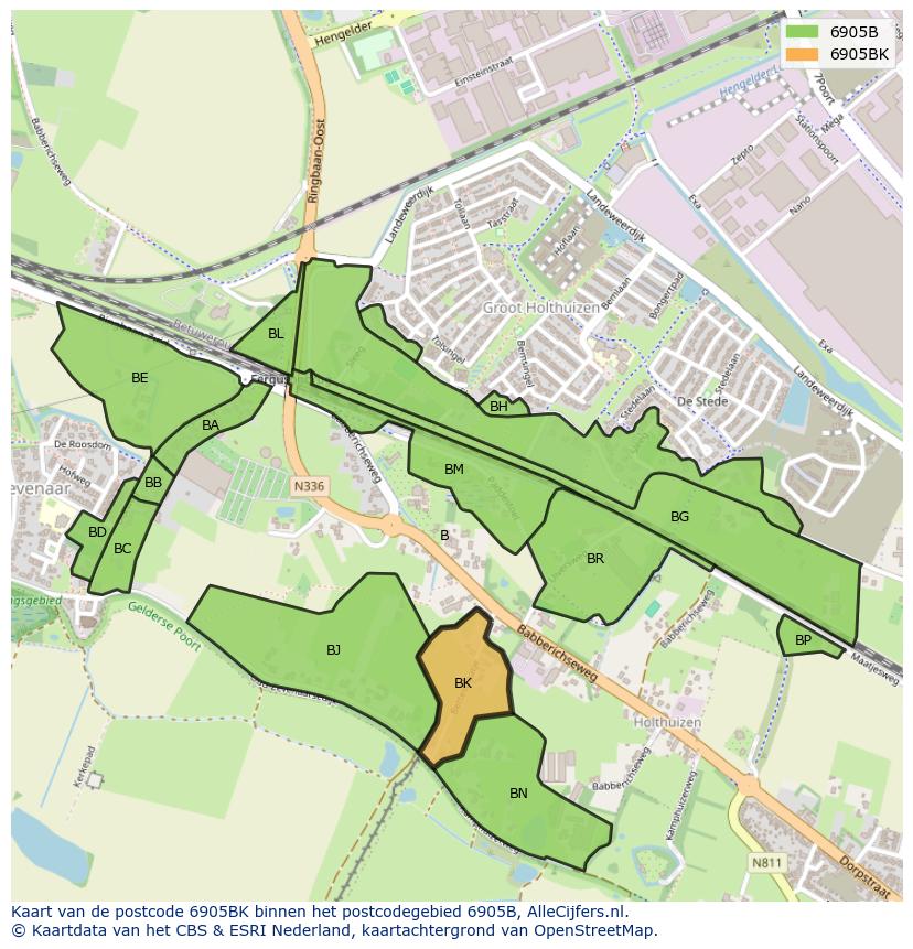 Afbeelding van het postcodegebied 6905 BK op de kaart.