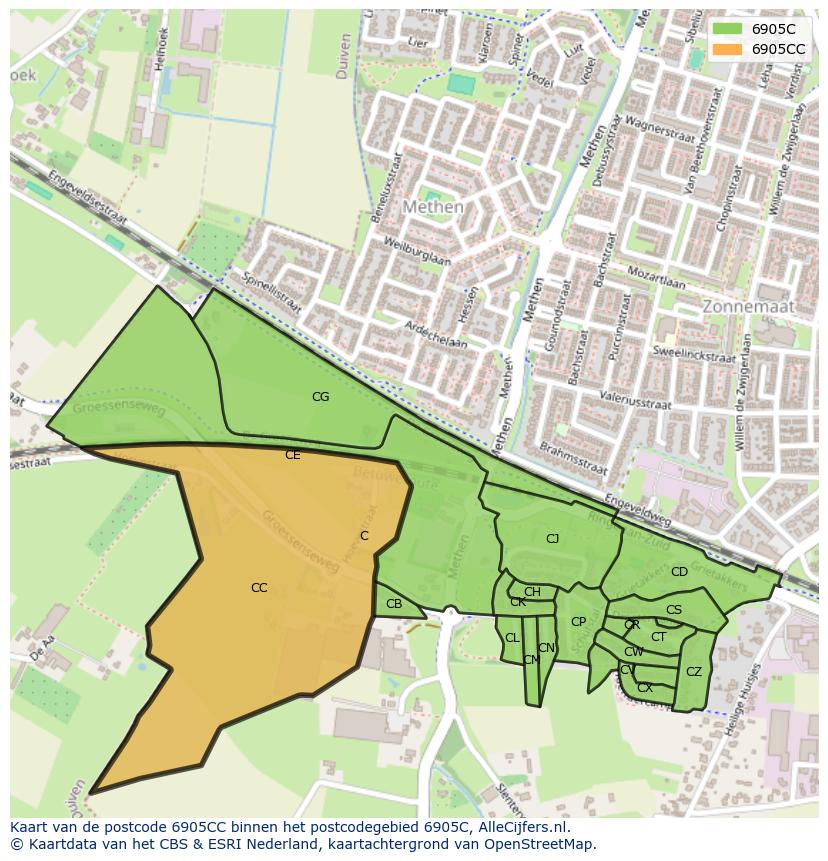 Afbeelding van het postcodegebied 6905 CC op de kaart.