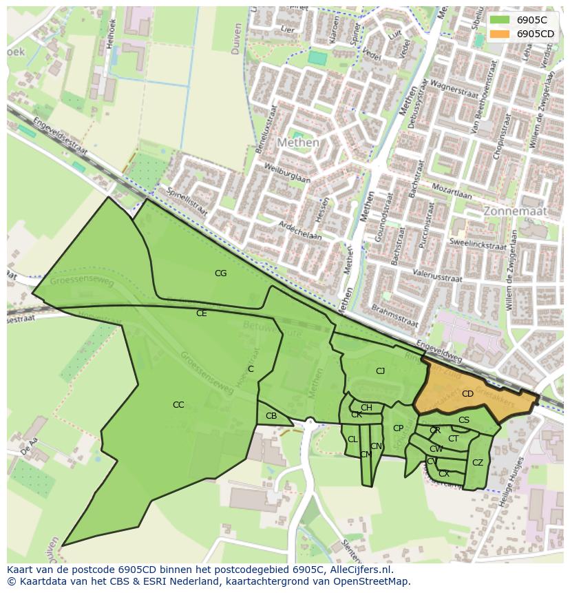 Afbeelding van het postcodegebied 6905 CD op de kaart.