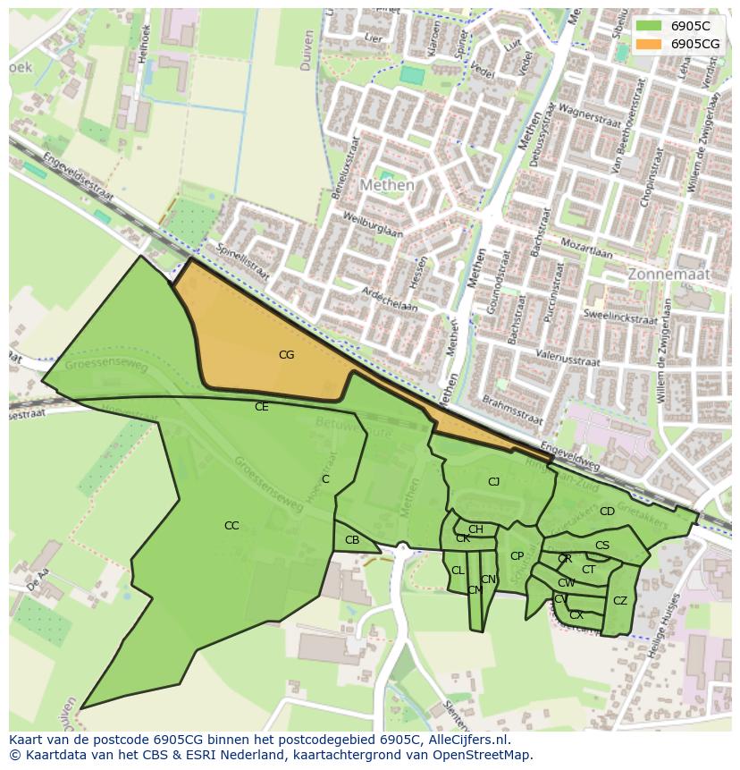Afbeelding van het postcodegebied 6905 CG op de kaart.