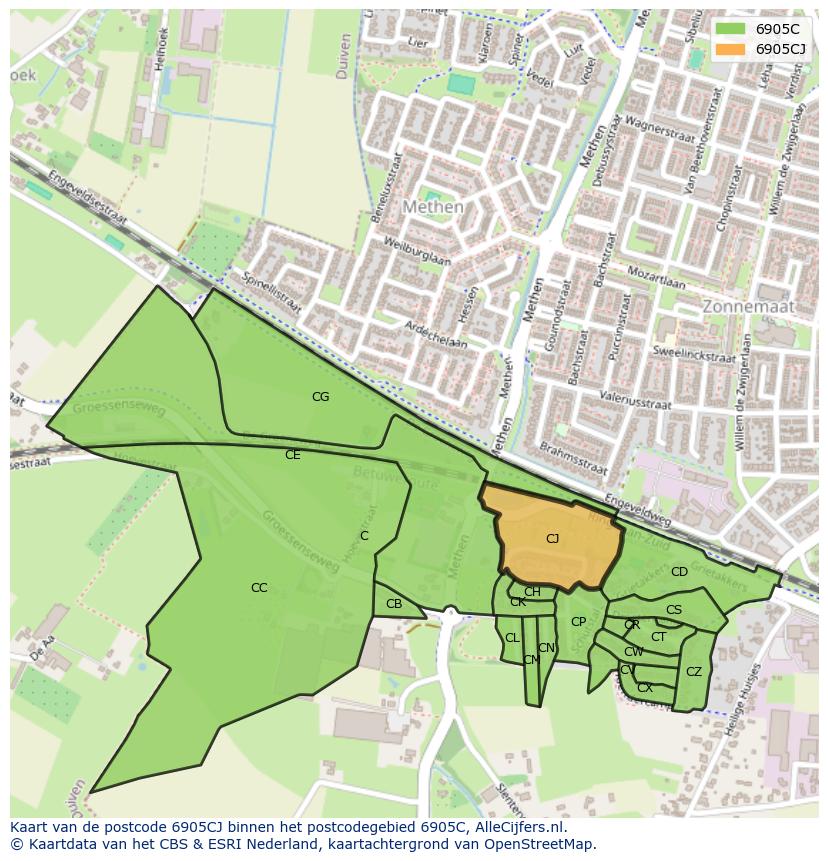 Afbeelding van het postcodegebied 6905 CJ op de kaart.