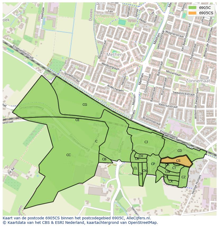 Afbeelding van het postcodegebied 6905 CS op de kaart.