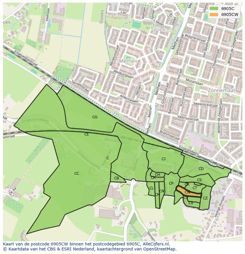 Afbeelding van het postcodegebied 6905 CW op de kaart.