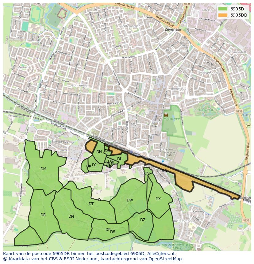 Afbeelding van het postcodegebied 6905 DB op de kaart.