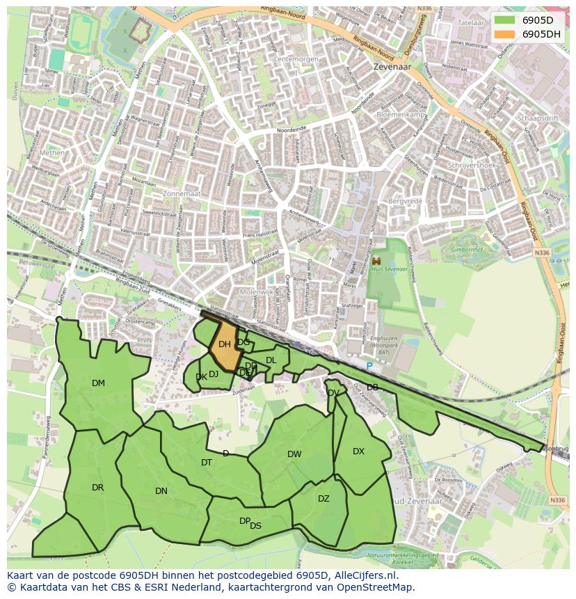 Afbeelding van het postcodegebied 6905 DH op de kaart.