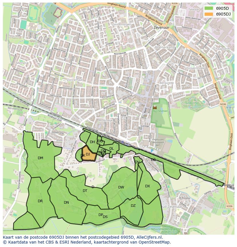 Afbeelding van het postcodegebied 6905 DJ op de kaart.