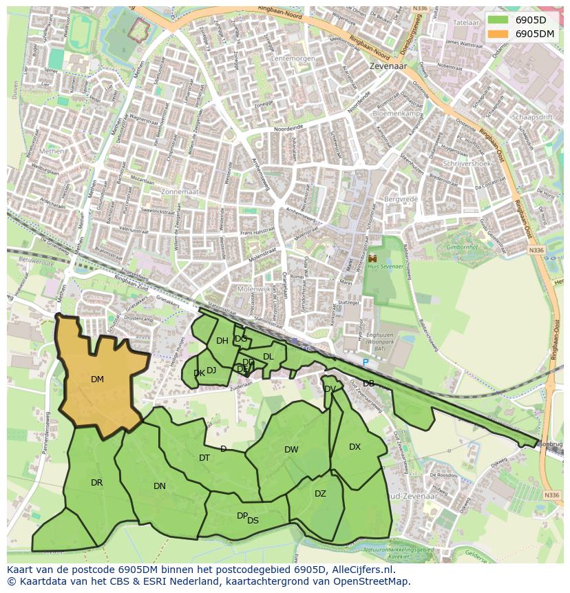 Afbeelding van het postcodegebied 6905 DM op de kaart.