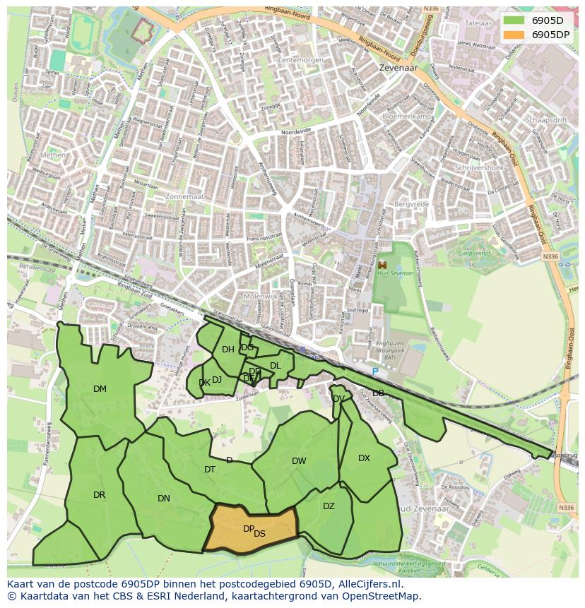Afbeelding van het postcodegebied 6905 DP op de kaart.