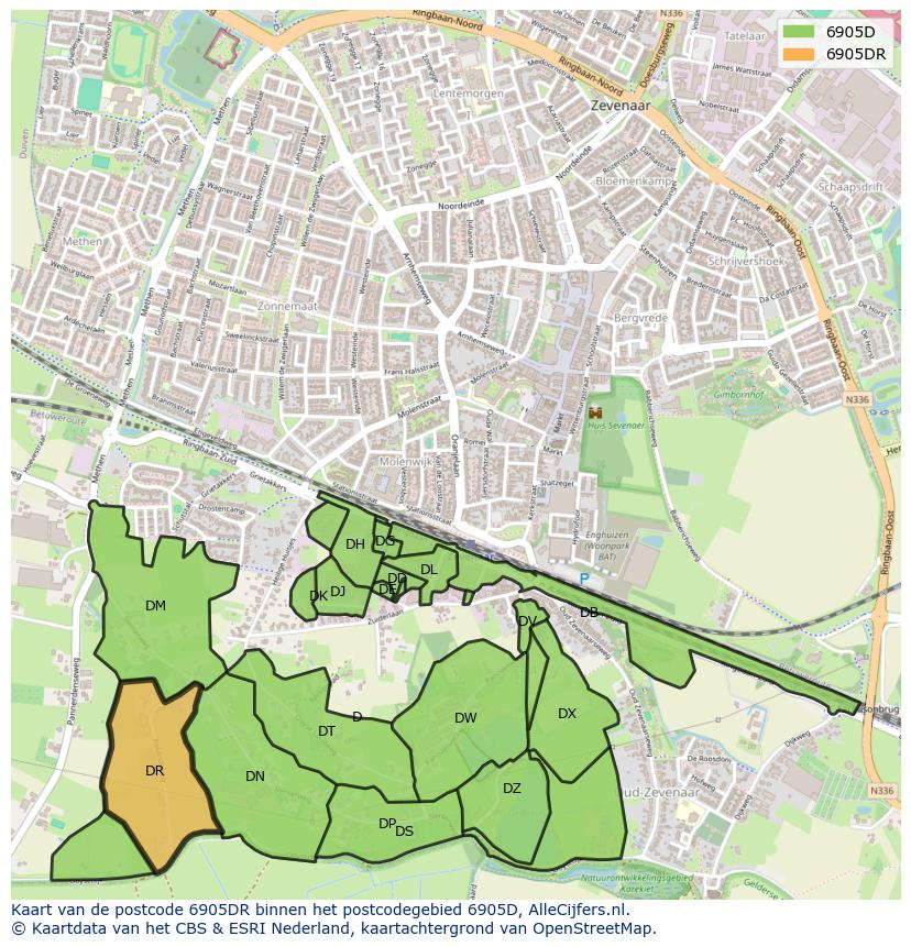 Afbeelding van het postcodegebied 6905 DR op de kaart.