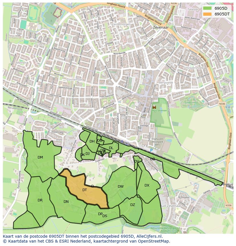Afbeelding van het postcodegebied 6905 DT op de kaart.