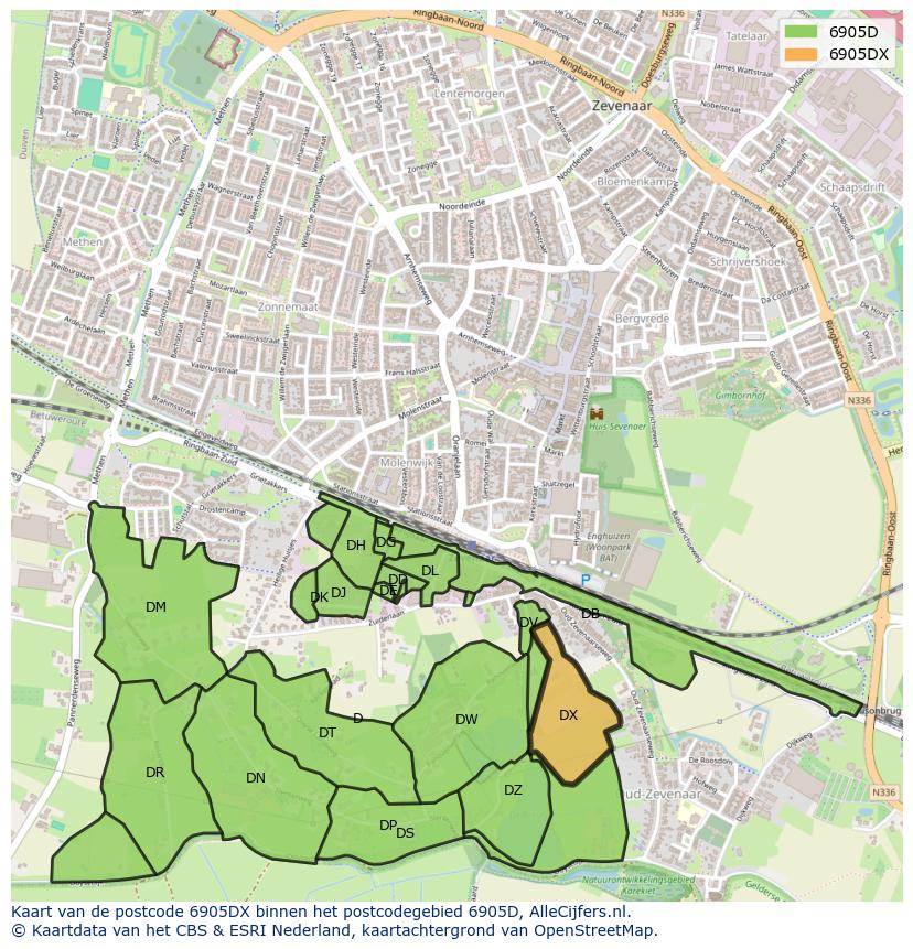 Afbeelding van het postcodegebied 6905 DX op de kaart.